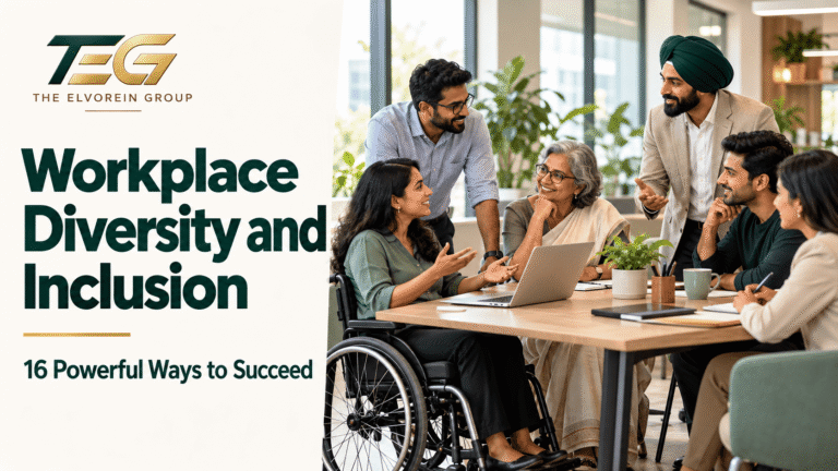 Blog 2 Workplace diversity and inclusion illustrated by colleagues of different ages and backgrounds, including a wheelchair user, collaborating around an office table.