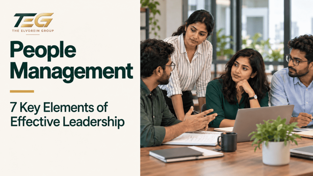 People Management: 7 Key Elements for Effective Leadership 1 People Management thumbnail showing four colleagues discussing work, with the TEG logo and a heading about seven elements of effective leadership.