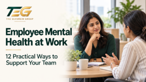 TEG thumbnail showing a manager listening to a colleague, illustrating support for employee mental health at work.