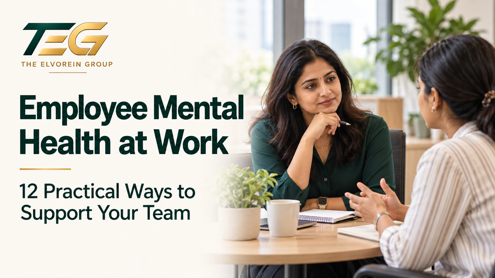 Resources 3 TEG thumbnail showing a manager listening to a colleague, illustrating support for employee mental health at work.